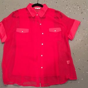 Short sleeve pink button down
